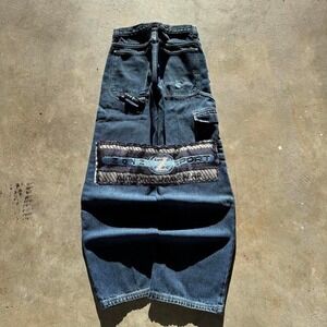 Baggy Zonz Carpenter Wide Leg Jnco Styl Embroidered Y2k Vintage Denim Jeans -26